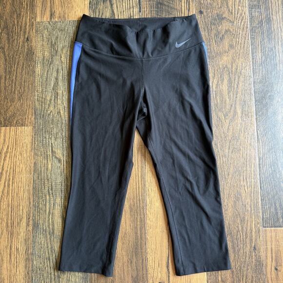 Nike Dri-FIT Cropped Leggings Women’s M Black Blue Capris 20” Inseam Athletic - Picture 1 of 5